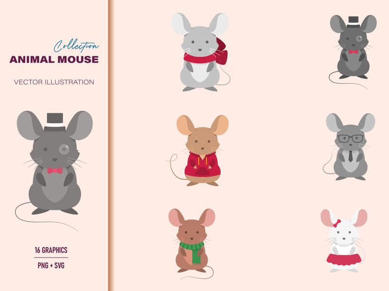 Mouse cartoon animal vector illustration set.