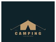vintage and retro tent logo, camping. With tent, tree and bonfire sign. adventurers, scouts, climbers, camping equipment center