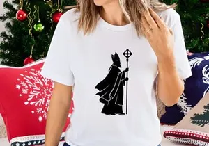 Bishop chess piece holding cross staff silhouette vector art