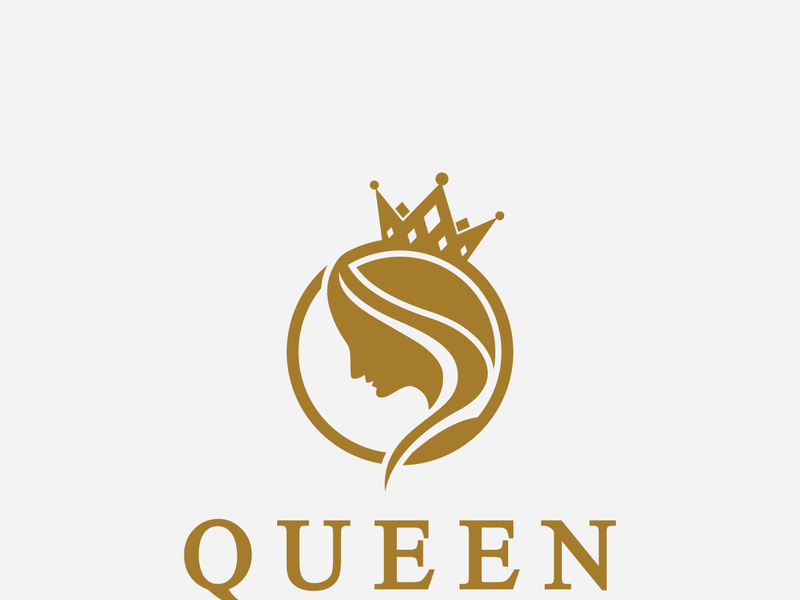 Beautiful face queen icon logo.for queen logo.Beauty woman hair salon golden logo. cosmetic, skin care business logo