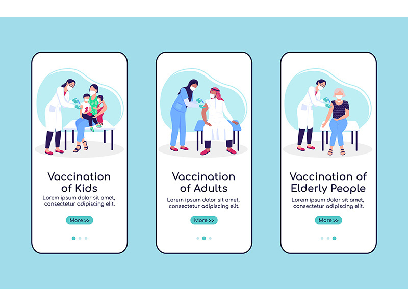 Vaccination of population onboarding mobile app screen flat vector template