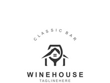 Wine house logo design cretive with drink glass and house template