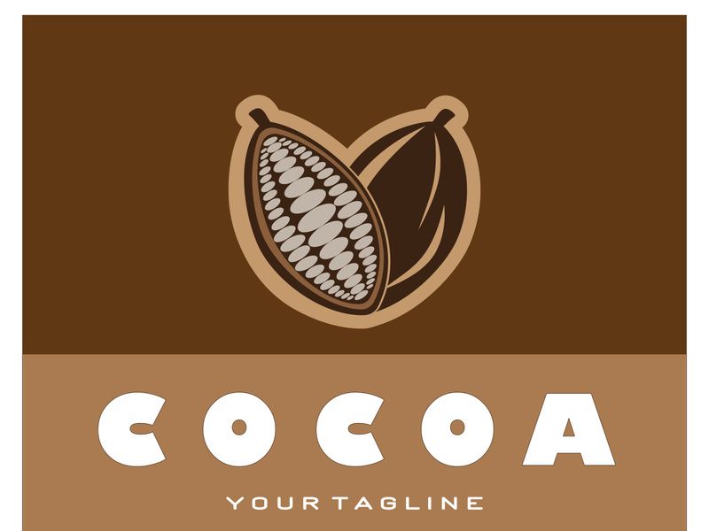 cocoa logo,cocoa bean,cocoa tree,cocoa branches and leaves,chocolate mix on white background,vintage,modern,simple,minimalist icon illustration template design vector