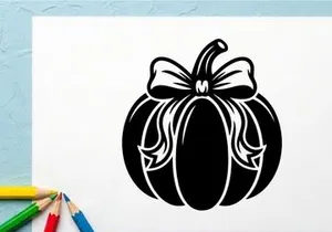Stylized Halloween Pumpkin with Bow for Autumn Decor