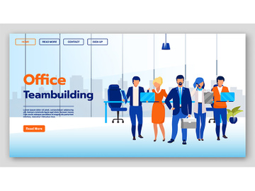 Office team building landing page vector template preview picture
