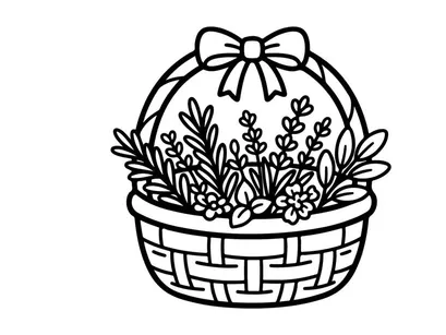 Handgezeichneter Halloween-Korb mit frischen Sukkulenten und Blumen. Verspielter Herbst-Geschenkbehälter gefüllt mit saisonaler Bepflanzung und Blüten.
