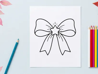 Christmas gift bow with star icon, festive holiday ribbon vector illustration