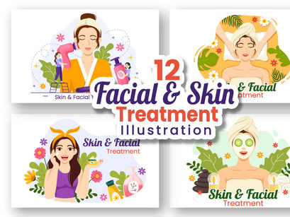 12 Facial and Skin Treatment Illustration