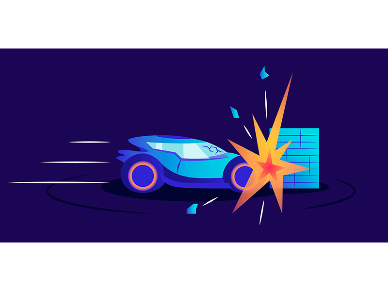 Car wreck flat color vector illustration