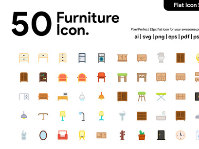 50 Furniture Flat Icon