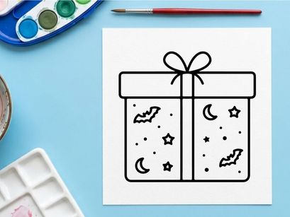 Gift box with moon and star decorations tied with ribbon. Elegant present packaging for celestial-themed celebrations and night sky events.