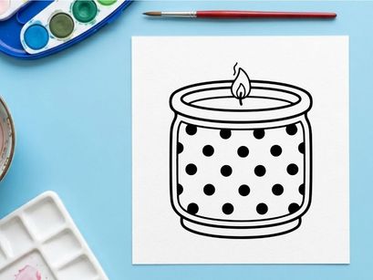 Polka-Dot-Kerzen-Icon. Einfache Strichkunst-Illustration einer brennenden Kerze in einem Glas.