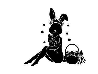 Easter bunny silhouette with crown and basket of eggs