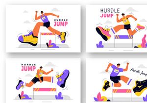 8 Hurdle Long Jump Sportsman Illustration
