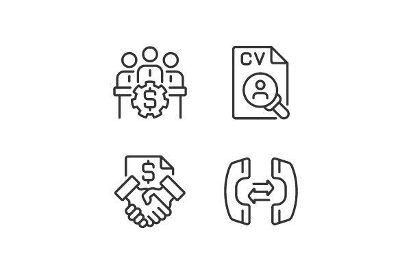 Business operations pixel perfect linear icons set