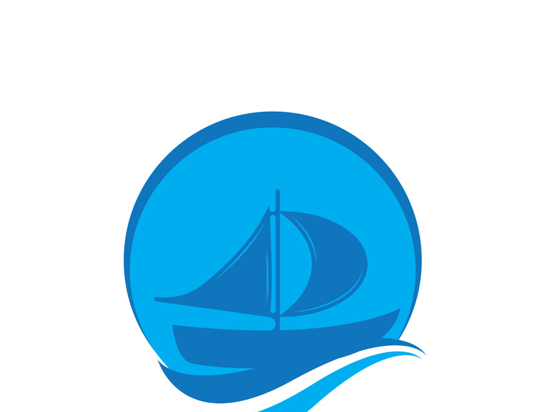 Sailboat boat on sea ocean wave with logo design simple ship