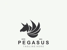 Pegasus horse Logo minimalist, Line art, Modern simple mascot, Mystic premium emblem