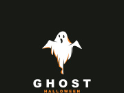 Ghost Logo, Simple Halloween Devil Design Illustration Template Black Background