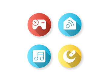 Mobile interface flat design long shadow glyph icons set preview picture