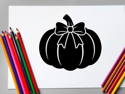 Silhouette of a Halloween Pumpkin with Bow for Fall Decor