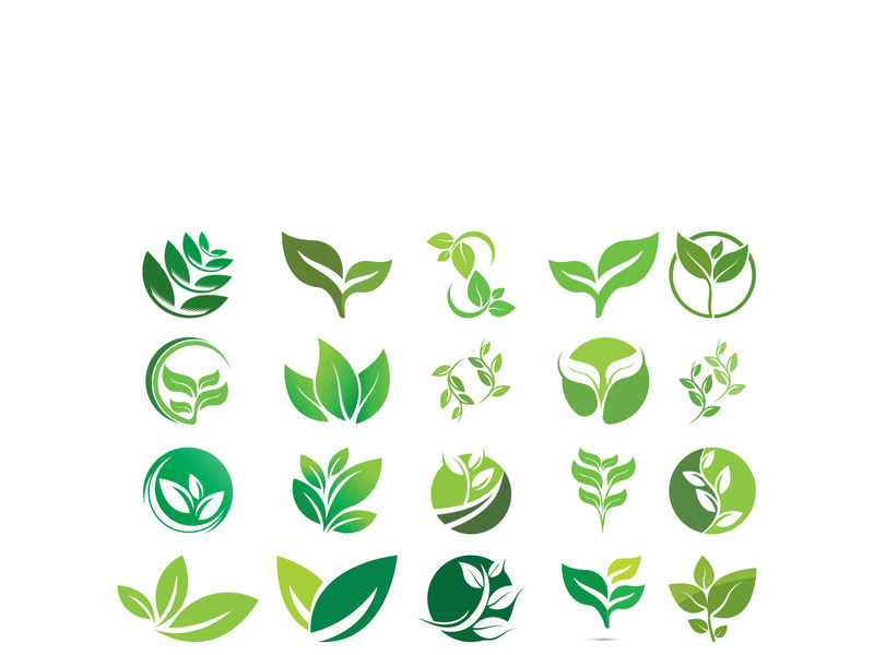 Logos of green tree leaf ecology nature element vector