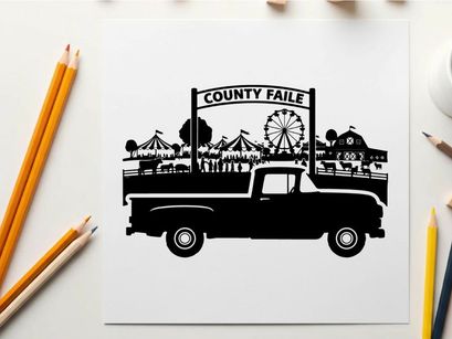 Silhouette of a vintage truck at county fair