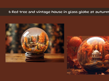 Red tree and vintage house in glass globe at autumn forest preview picture