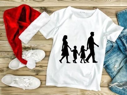 Happy family walking together holding hands silhouette outdoor
