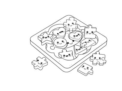 Cute puzzle pieces with faces vector illustration flat design