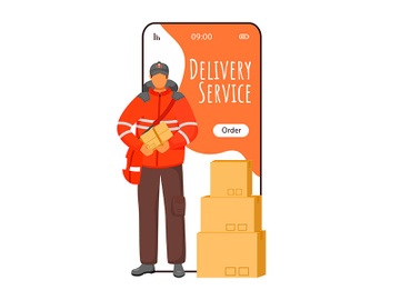 Delivery service cartoon smartphone vector app screen preview picture