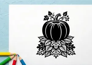 Stylized pumpkin with leaves for autumn or Halloween decor