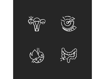 Abdominal inflammation chalk white icons set on black background preview picture