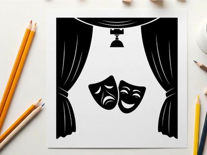 ilustrasi vektor topeng komedi tragedi di atas panggung