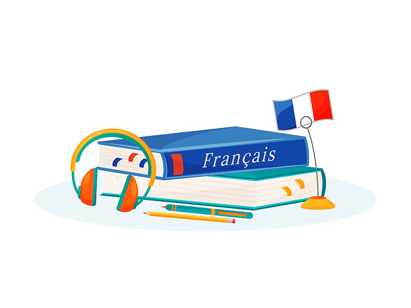 French learning flat concept vector illustration