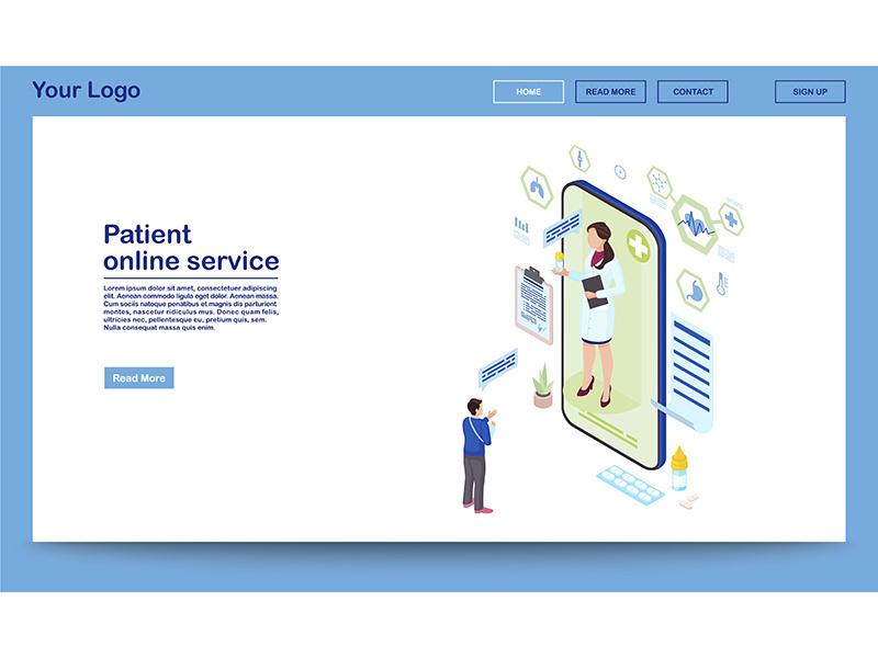 Patient support online service isometric homepage template