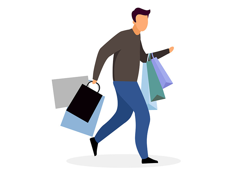 Buyer with shopping bags flat vector illustration