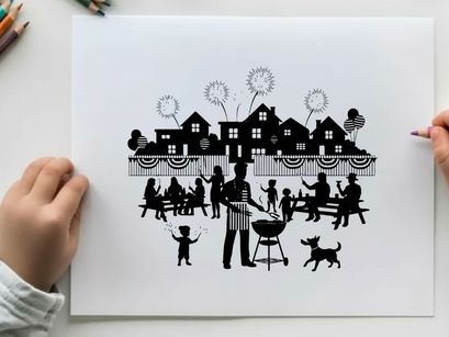 4th of july neighborhood block party with silhouette