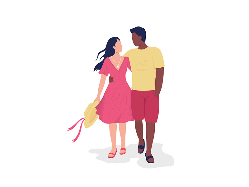 Boyfriend and girlfriend on romantic walk flat color vector faceless characters
