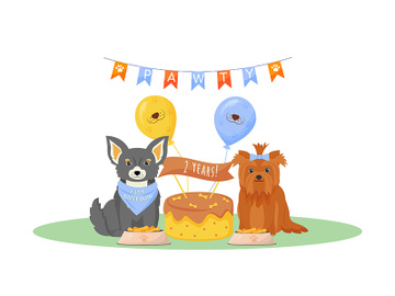 Dog birthday flat color vector character preview picture