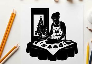 Mother and child baking christmas cookies silhouette