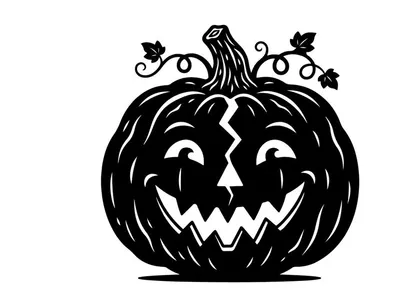 Black Halloween Pumpkin with Jack-o'-Lantern Face for Autumn Decor