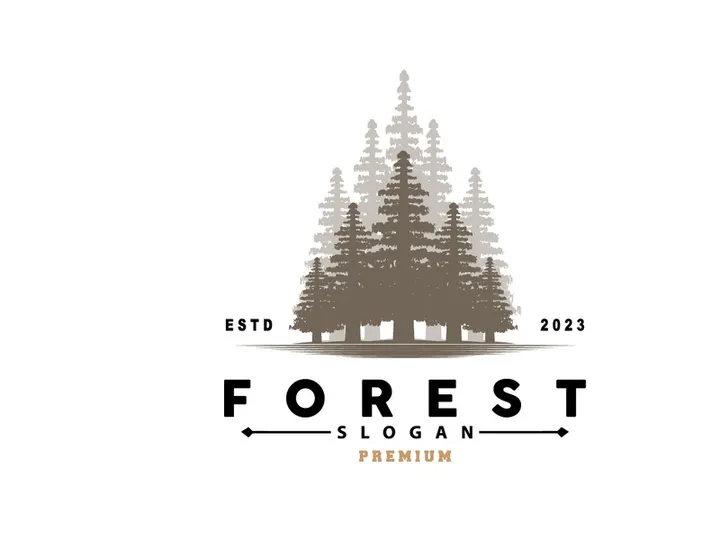 Forest Logo, Vector Forest Wood With Pine Trees Design