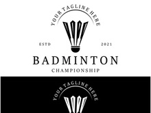 Modern Badminton logo design with Dynamic Shuttlecock and Racket, for championship, sport, sports shop, badminton school, business, company, tournament