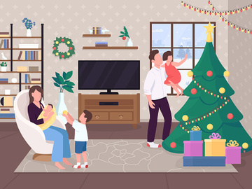 Christmas morning flat color vector illustration preview picture