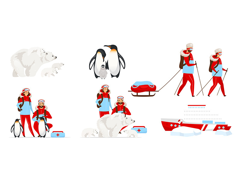 Expedition flat vector illustrations set
