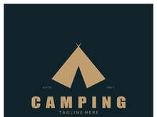 vintage and retro tent logo, camping. With tent, tree and bonfire sign. adventurers, scouts, climbers, camping equipment center