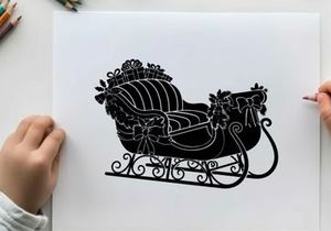 Silhouette of a decorative sleigh with floral accents