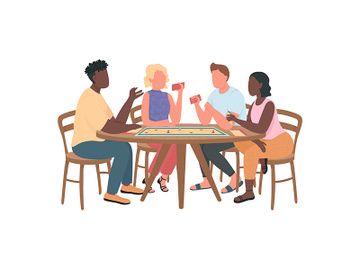 Friends playing board games flat color vector faceless characters preview picture