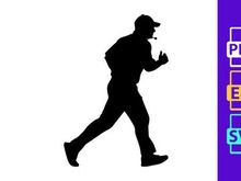 A silhouette of a man jogging or running in a casual outfit and cap
