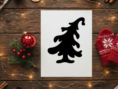 Silhueta preta de uma árvore de Natal estilizada isolada em fundo branco